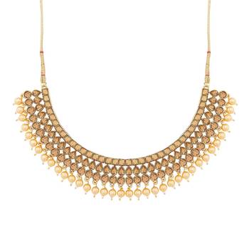 Traditional Handcrafted Stone Studded & Pearl Necklace Set With Earrings & Maang Tikka For Women 3