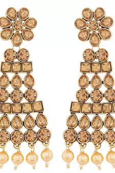 Traditional Handcrafted Stone Studded & Pearl Necklace Set With Earrings & Maang Tikka For Women