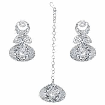 Oxidised Silver Handcrafted Rajsthani Necklace Set With Earrings & Maang Tikka For Women 3