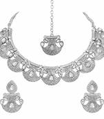 Oxidised Silver Handcrafted Rajsthani Necklace Set With Earrings & Maang Tikka For Women
