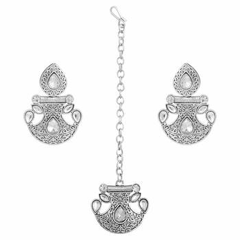Oxidised Silver Handcrafted Rajsthani Necklace Set With Earrings & Maang Tikka For Women 4