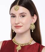 Antique Handcrafted Polki Traditional Necklace Set With Earrings & Maang Tikka For Women