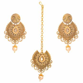 Antique Handcrafted Polki Traditional Necklace Set With Earrings & Maang Tikka For Women 4