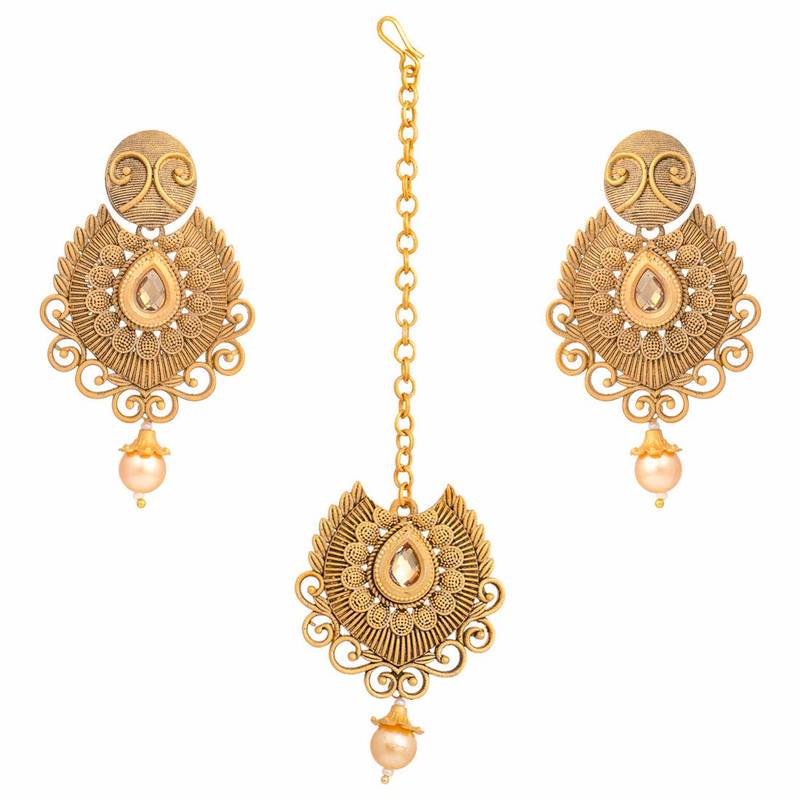 Antique Handcrafted Polki Traditional Necklace Set With Earrings & Maang Tikka For Women