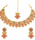 Handcrafted Original Meena Work Traditional Necklace Set With Earrings & Maang Tikka For Women