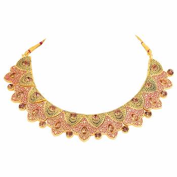 Handcrafted Original Meena Work Traditional Necklace Set With Earrings & Maang Tikka For Women 2