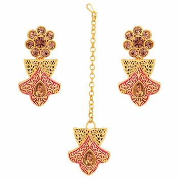Handcrafted Original Meena Work Traditional Necklace Set With Earrings & Maang Tikka For Women 4