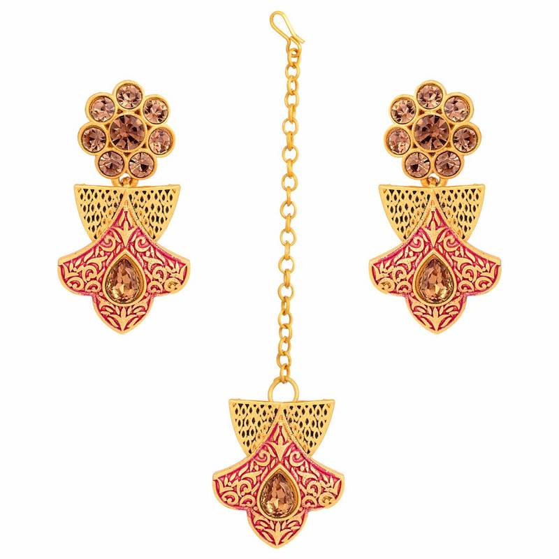 Handcrafted Original Meena Work Traditional Necklace Set With Earrings & Maang Tikka For Women