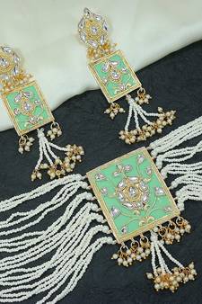 Gold Plated Traditional Padmavati Pearl & Kundan Necklace With Earrings For Women