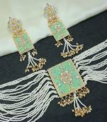 Gold Plated Traditional Padmavati Pearl & Kundan Necklace With Earrings For Women