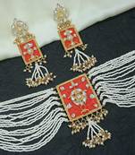 Gold Plated Traditional Padmavati Pearl & Kundan Necklace With Earrings For Women