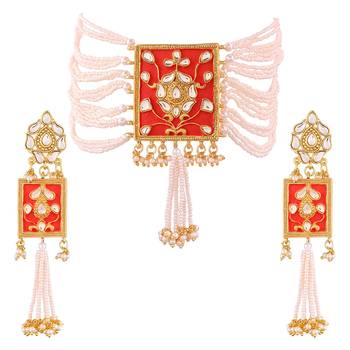 Gold Plated Traditional Padmavati Pearl & Kundan Necklace With Earrings For Women 2