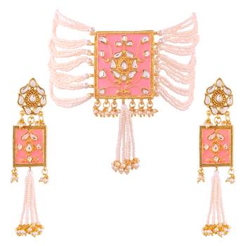 Gold Plated Traditional Padmavati Pearl & Kundan Necklace With Earrings For Women 1