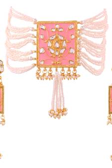 Gold Plated Traditional Padmavati Pearl & Kundan Necklace With Earrings For Women