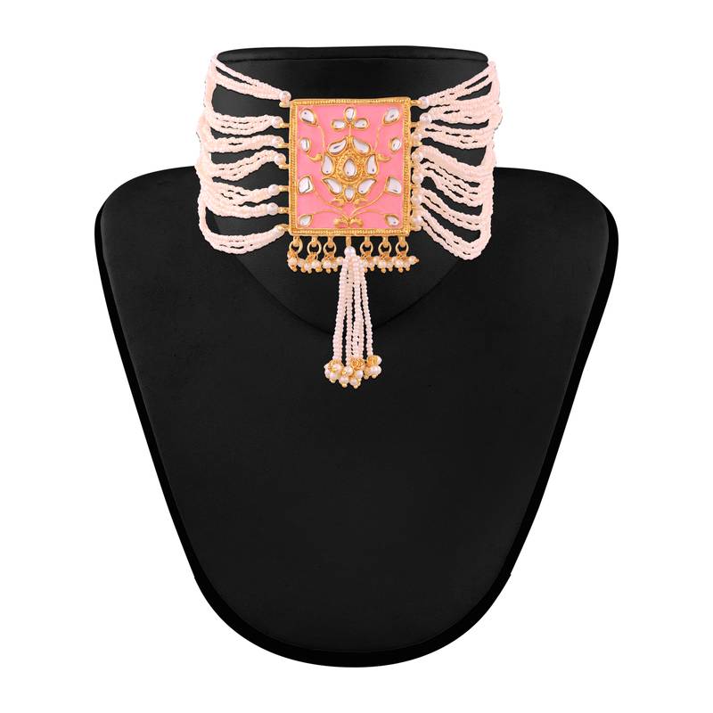 Gold Plated Traditional Padmavati Pearl & Kundan Necklace With Earrings For Women