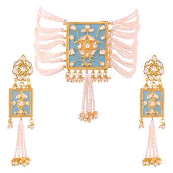 Gold Plated Traditional Padmavati Pearl & Kundan Necklace With Earrings For Women 1