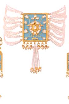 Gold Plated Traditional Padmavati Pearl & Kundan Necklace With Earrings For Women