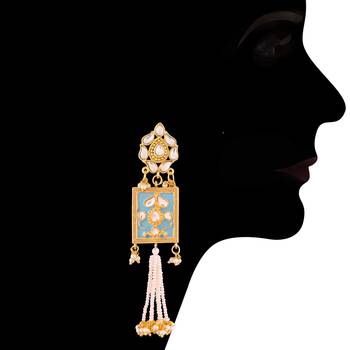 Gold Plated Traditional Padmavati Pearl & Kundan Necklace With Earrings For Women 2