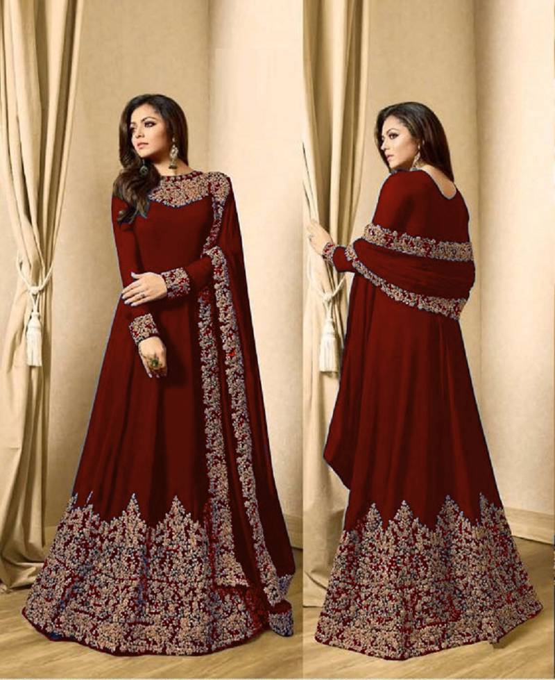 Designer Dark Red Embroidered Anarkali Salwar Suit 