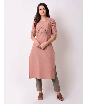 Orange Women's Cotton Embroidered Kurta 1