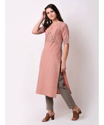 Orange Women's Cotton Embroidered Kurta 2