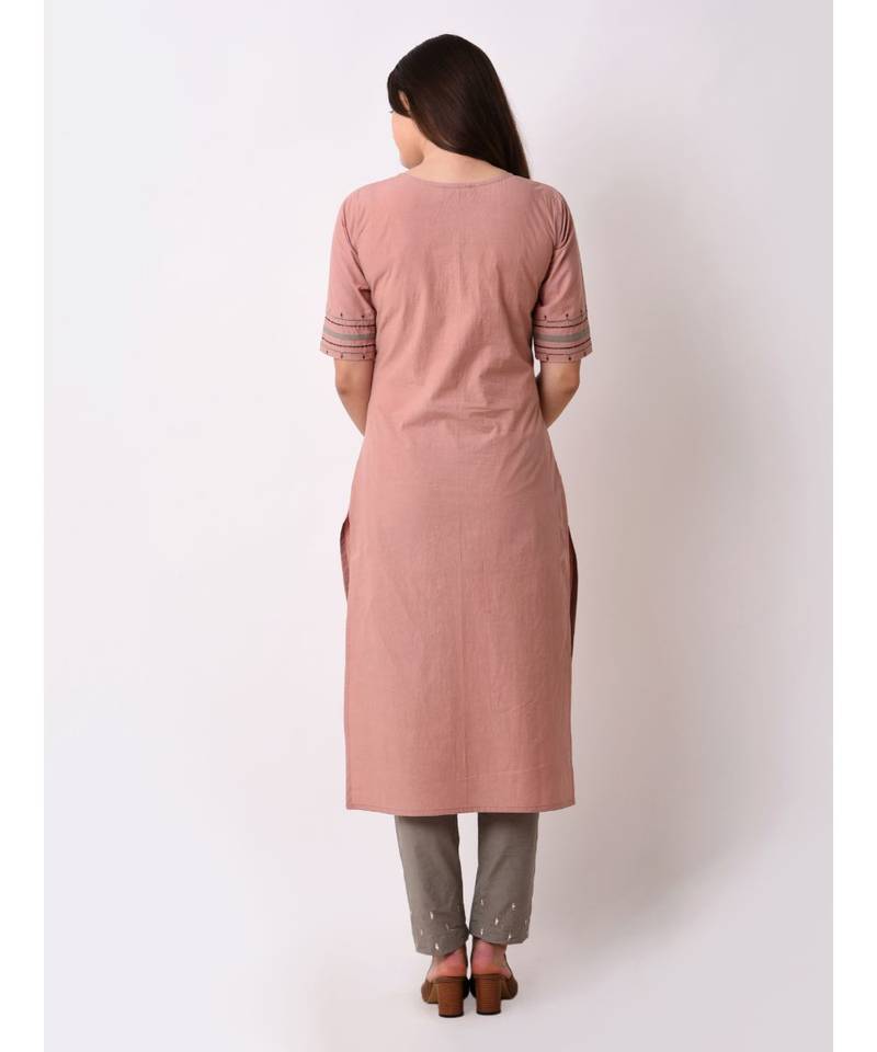 Orange Women's Cotton Embroidered Kurta