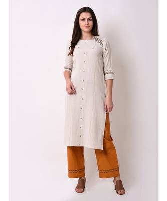 Beige Women's Rayon Flex Straight Embriodred Kurta 1