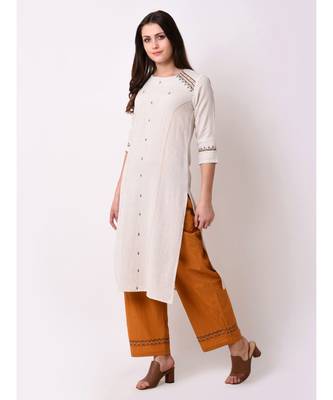 Beige Women's Rayon Flex Straight Embriodred Kurta 2
