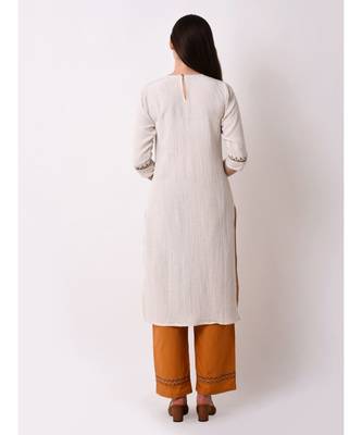 Beige Women's Rayon Flex Straight Embriodred Kurta 3