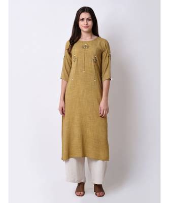 Green Women's Green Rayon Slub Embroidered Kurta 1