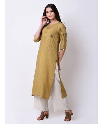 Green Women's Green Rayon Slub Embroidered Kurta 2
