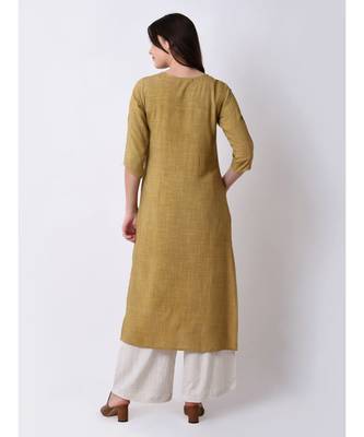 Green Women's Green Rayon Slub Embroidered Kurta 3