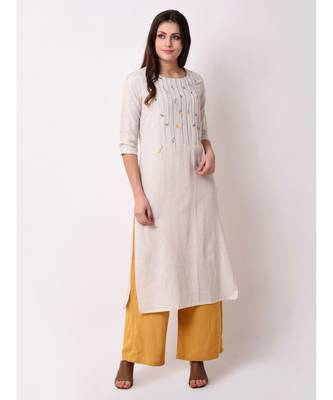 Beige Women's Cream Floral Embroidered Kurta 1