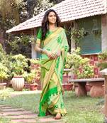 Light green woven jute saree with blouse