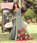 Grey woven jute saree with blouse