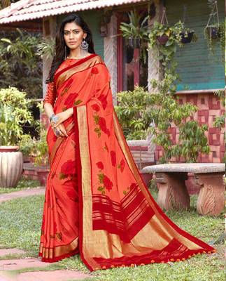 Peach woven jute saree with blouse 1