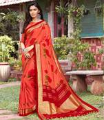 Peach woven jute saree with blouse