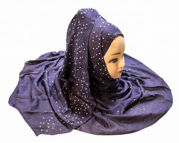Justkartit Women'S Dark Blue Color Rayon Cotton Pearl Work Hijab Scarf Dupatta 1