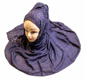 Justkartit Women'S Dark Blue Color Rayon Cotton Pearl Work Hijab Scarf Dupatta 3