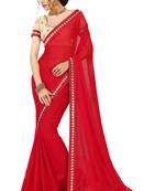 Red plain georgette saree with blouse