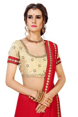 Red plain georgette saree with blouse 2