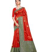 Red Woven Banarasi Silk Saree With Blouse