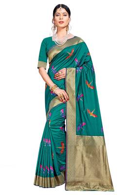 Green Woven Banarasi Silk Saree With Blouse 1
