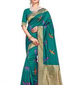 Green Woven Banarasi Silk Saree With Blouse