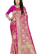 Pink Woven Art Silk Saree With Blouse