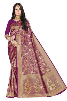 Purple Woven art  Silk Saree With Blouse 1