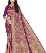 Purple Woven art  Silk Saree With Blouse