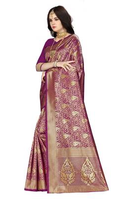 Purple Woven art  Silk Saree With Blouse 2