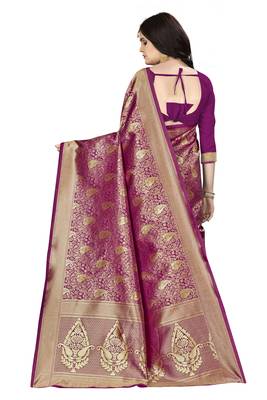 Purple Woven art  Silk Saree With Blouse 3