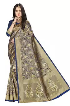Navy Blue Woven  Art Silk Saree With Blouse